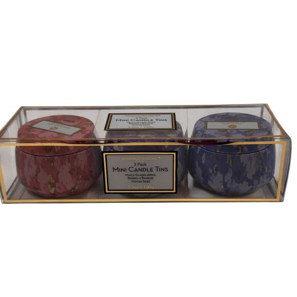 NEW Huntington Home 3 Pack Mini Candle Tin Maple Apple Berries Winter Fall 3.5oz - Picture 10 of 11